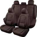 Brown Car Seat Covers Full Set, Universal Faux Leather Seat Covers for Cars 5 Seats, Waterproof Leather Car Seat Covers, Comfortable Automotive Seat Covers for Most Sedans Trucks SUVs