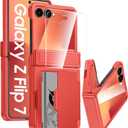 GooseBox for Samsung Galaxy Z Flip 7 Case Wallet RFID Card Holder&Hinge Protection&HD Screen Protector, Full Body Shockproof Cover for Galaxy Z Flip 7(Coral Red)