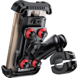 Lamicall Motorcycle Phone Mount Holder - [Dual Vibration Dampener] [Metal Adjustment Arm] Motorcycle Cell Phone Holder, Bike Handlebar Phone Mount, for iPhone 16 15 14 Pro Max, 4.7-6.7" Phones, Red