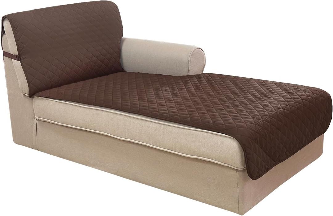 U-NICE HOME Sectional Couch Cover for Dogs Chaise Lounge Reversible Sofa Cover Furniture Protector Cover for Pets with Elastic Adjustable Strap (Chaise Lounge, Coffee/Beige)
