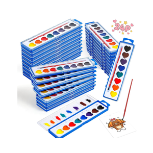 24 Pack Watercolor Paint Set Bulk, 8 Colors Washable Watercolor Paint for Kids with Brushes, Ideal Valentine Party Favors, Art Supplies for School Classroom Hom