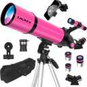 Telescope for Adults High Powered, 80mm Aperture 600mm Telescopes for Astronomy Adults&Kids&Beginners, Portable Travel Refractor Telescope with Tripod&Phone Adapter&Bag for Ground&Moon Viewing, Pink