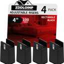 Bed Risers with Adjustable Screw Clamp, Fits Thickness of Furniture Frame from 0 to 1.5 Inch, Furniture Risers 4 Inch Heavy Duty Risers for Table Cabinet Support up to 5000lbs (4Pack, Black)