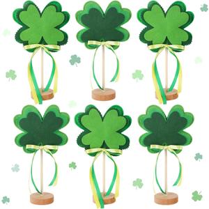 6 Pcs St. Patrick's Day Decorations or 4H Standing Signs Four Leaf Clover Wooden Table Signs Tall Standing Felt Green Table Centerpiece Lucky Irish Table Centerpiece Ornaments for Party Favor Supplies