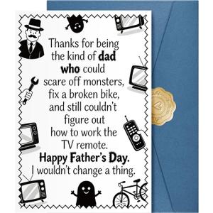 4 x JWSCYSY Funny Father's Day Card for Dad, Fathers Day Gift from Son, 5.3x8 Folded Card with Envelope & Sticker Happy Fathers Day Decorations.