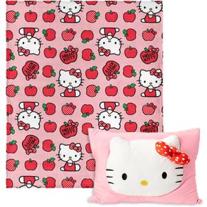 Northwest Sanrio Hello Kitty Forever Sweet Silk Touch Throw Blanket 50" x 60" with 3D Plush Pocket Pillow 14" x 20"  Comfy Hello Kitty Plush Blanket and Pillow Set
