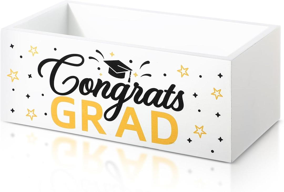 Sintuff Class of 2025 Graduation Candy Dish Congrats Grad Wooden Serving Bowl Rustic Large Wood Graduation Cards Box to Collect Letters Greeting Gift for Class of 2025 Party Decoration Supplies
