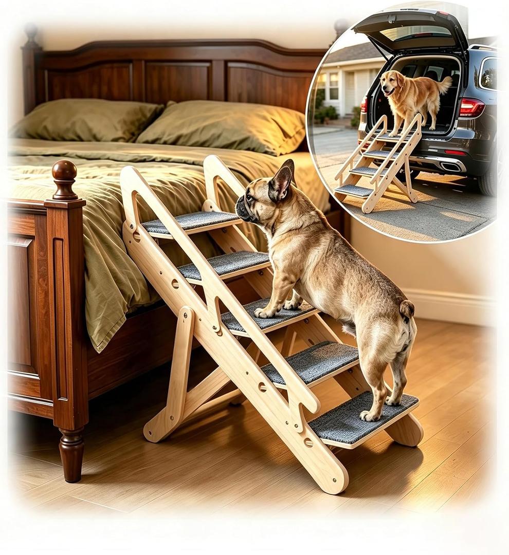 Dog Stairs Ramp for Large Dogs, Foldable Pet Steps for Bed, Car & Truck