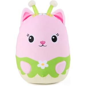 Gabbys Dollhouse Official Kitty Fairy Squishy Plush Toy, Cat Stuffed Animal, Squishy Toys for Ages 1 & Up, Pink/Green, 8
