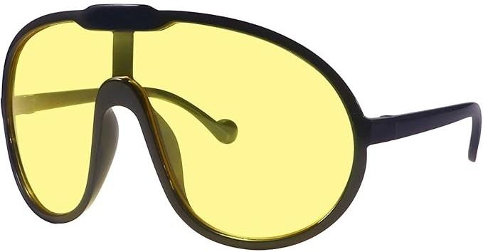 Dollger Oversized One Piece Sunglasses For Women Fashion Men Wrap Around UV400 Shield Goggles (2 Packs: Champagne+yellow)