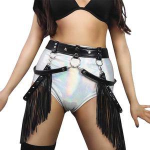 Zoestar Cowgirl Fringe Belt Leather Waist Tassel Belts Sexy Punk Harness Metal Body Chain for Women (Black)