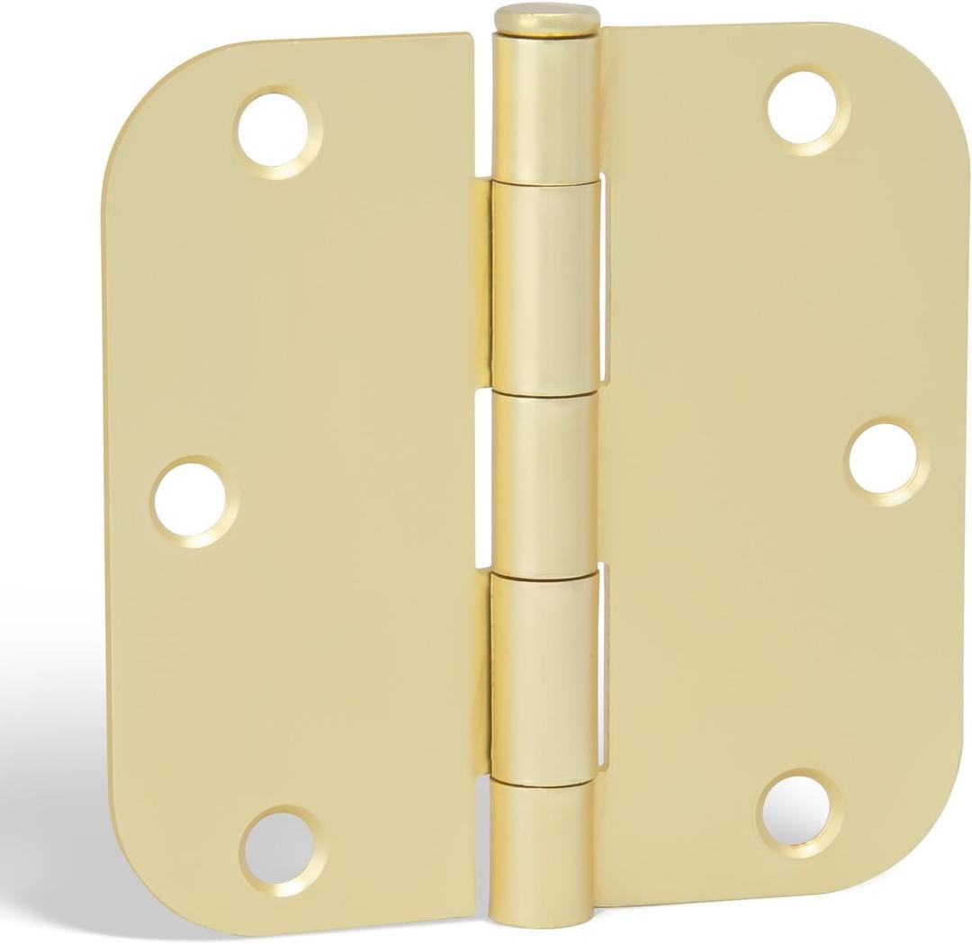 Goldenwarm 6-Pack 3.5 Inch Polished Brass Door Hinges - Bright Gold Hinges for Interior Doors - 3-1/2'' x 3-1/2'' with 5/8'' Radius Corners
