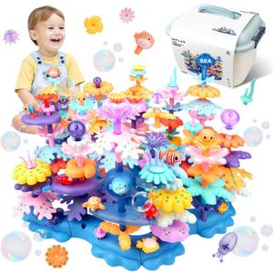 INKLAB Birthday Gifts for 3 4 5 6 7 Years Old Toddlers Girls Boys - 136PCS Marine Life Building Stacking Toys with Carry Box | STEM Preschool Educational Pretend Play | Learning Toys for Kids Age 3+