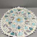 Uphome Small Round Rug 2 Circle Cute Bath Mat with Pom Poms Fringe Floral Plant Washable Bathroom Rugs Soft Non-Slip Circular Throw Rug Carpet for Shower Sink Powder Room Nursery Bedroom Table (Blue)