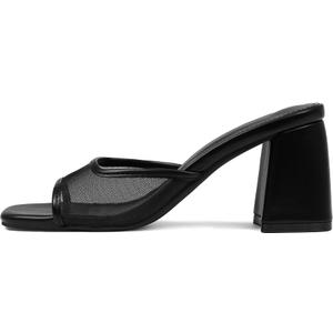 Mattiventon Black Chunky Heels for Women Mesh Heeled Sandals, 7.5