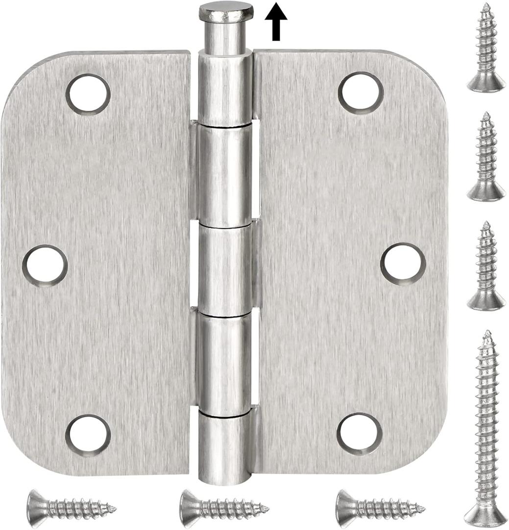 TICONN 48-Pack 3.5 Inch Door Hinges with 5/8" Radius Corner, 3-1/2 x 3-1/2 Inch Iron Bifold Residential Doors Hardware (5/8" Radius Corner, Satin Nickel, 48 Pack)