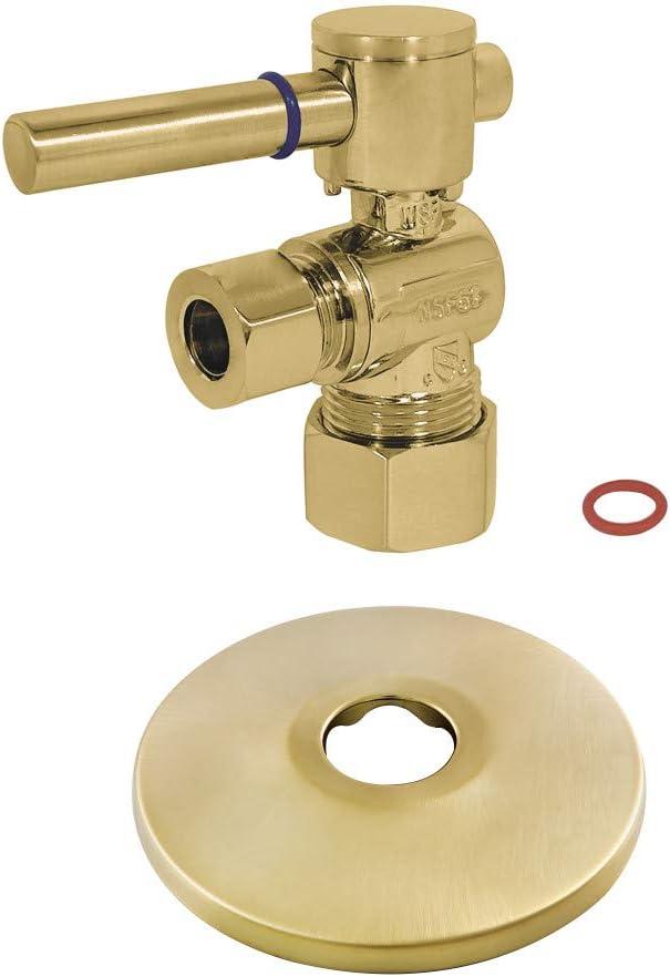 Kingston Brass CC53307DLK 5/8-Inch X 3/8-Inch OD Comp Quarter-Turn Angle Stop Valve with Flange, Brushed Brass