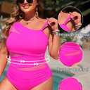 Aqua Eve Plus Size One Piece Swimsuit for Women Tummy Control Bathing Suits One Shoulder Swimwear (Pink, XXL)
