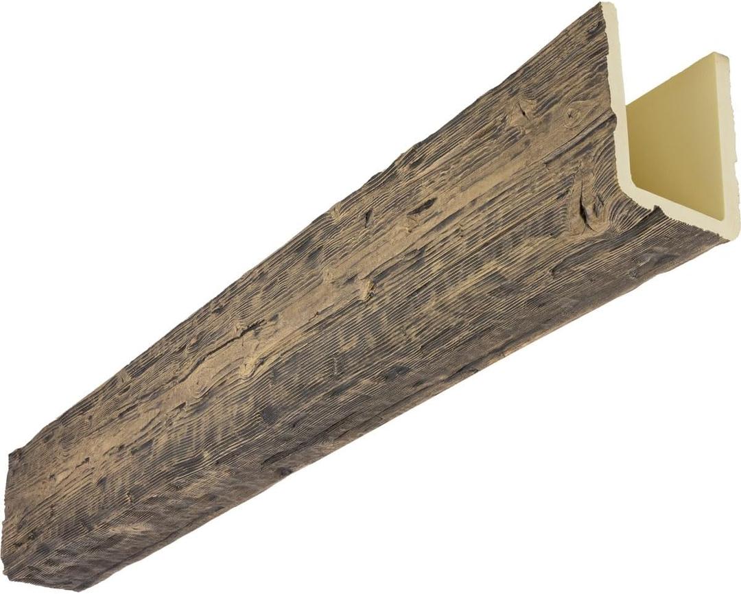 Heritage Timber Salvaged Timber Faux Wood Beam, 3-Sided (U-Beam), 3 1/2"W x 5 1/2"H x 72"L, Smokey Brown Finish