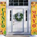 Happy Cinco De Mayo Porch Banners, Mexican Fiesta Front Door Hanging Decorations 70.9x11.8 Inch, Let's Fiesta Polyester Porch Signs for Indoor Outdoor Party, Entryway Carnival Decor