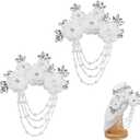 2pcs Sewing Crystal Applique Patch 3D Flower Rhinestone Applique White Crystal Fringe Shoulder Epaulette Flower Appliques for Wedding Dress Clothes Decorative Accessories