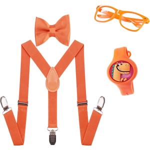 Child Kids Suspenders Bow Tie for Boys Glasses Bracelet Orange Suspenders Roleplay Accessories Parties Halloween (2 - 6 Years)