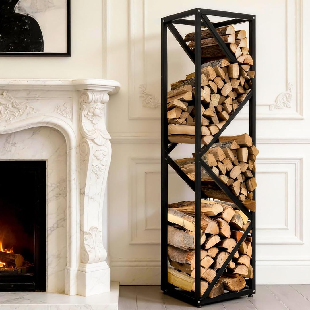 Yohsnor 46x12in Indoor Firewood Rack,Multiple Storage Zones for Fire Pits | Durable Welded Joint Firewood Storage with Adjustable Feet,Multi-Space Decorative,Easy Assembly,Ideal for Stove Accessories
