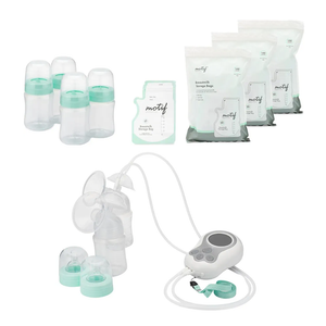 Motif Medical - Duo - Portable Double Electric Breast Pump Bundle with Milk Storage, Easy, On-The-Go Pumping, Ideal for Travel Moms White