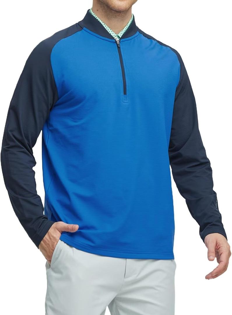 M MAELREG Quarter Zip Pullover Men Moisture Wicking Micro Fleece Performance Raglan Collarless Golf Sweatshirts for Men (Blue, M)
