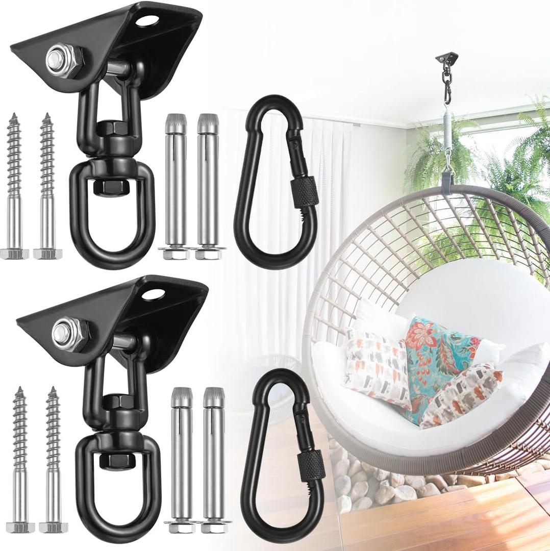 2 Pack Hammock Hanging Kit, Hanging Chair Hardware 360Rotating Hammock Hooks Heavy Duty, Hammock Chair Hanging Kit & Swing Ceiling Hook Snap for Hammock Chair Stand,Seat,Yoga,Gym, 1200 lb Capacity (Black) 2 Pack Hammock Hanging Kit, Hanging Chair Hardware 360Rotating Hammock Hooks Heavy Duty, Hammock Chair Hanging Kit & Swing Ceiling Hook Snap for Hammock Chair Stand,Seat,Yoga,Gym, 1200 lb Capacity (Black)