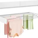 Wall Mounted Clothes Drying Rack 40 inches, Foldable Wall Mount Laundry Rack Folding Indoor, Drying Rack Clothing Collapsible, Hidden Space Saver with Wall Template, 6 Rods, White