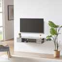 GHC Floating TV Stand, Wall Mounted Entertainment Center and Cabinet Shelf, TV Console with Storage, Media Console for DVD Player, Space-Saving Under TV Shelf for Bedroom, Living Room (Grey), 11.8D x 39.4W x 7.1H in