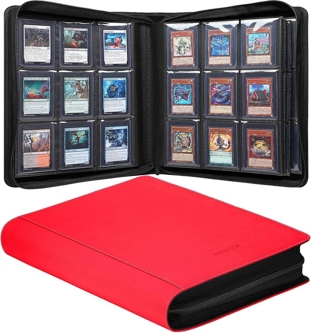 9-Pocket Trading Card Toploader Binder, Holds 360 3"x 4" 35PT Toploaders, Card Collection Albums with Sleeves for Sports Cards and Trading Card in 3 x 4" Rigid Card Holder-Red