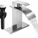 Fransiton Brushed Nickel Waterfall Bathroom Faucet Lavatory Single Handle 1 or 3 Hole Bathroom Sink Faucet Washbasin Faucet with Deck and Pop-up Drain