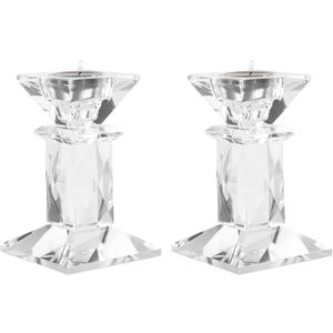 Crystal Candle Holders Pack of 2, Clear Crystal Taper Candlesticks Holders, Table Centerpiece Home Decor for Wedding, Dining, Party(4.9in Tall)
