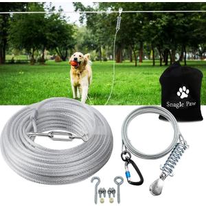 Dog Tie Out Runner for Yard, Trolley System for Large Dogs, Heavy Duty Dog Run Cable Lead 50ft with 10ft Pulley Runner Line for Small Medium and Large Dogs Up to 250lbs Running Outside Yard or Camping