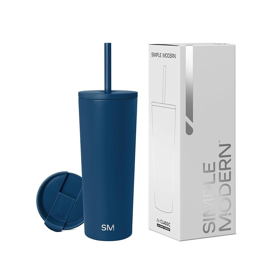 Simple Modern Classic Tumbler with Lid and Straw | Insulated Iced Coffee Cup Reusable Stainless Steel Water Bottle Travel Mug | Gifts for Women Men Her Him | 24oz | Blue