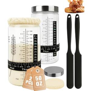 50oz Sourdough Starter Jar Kit, Large Capacity Sourdough Jar, Wide Mouth Sourdough Bread Starter Kit for Perfect Sour Dough Bread, Sourdough Starter Kit (Black, 2 Pack)