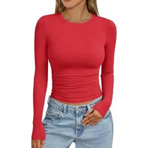 Trendy Queen Womens Long Sleeve Shirts Crop Tops Fall Fashion 2026 Going Out Basic Winter Clothes (Small)