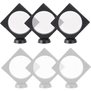 6 Pcs 3D Floating Display Case Frame Display Holder Stands Inner Round Transparent PE Film Storage Box for Jewelry Challenge Coin Medal Antique 3.5 x 3.5 x 0.8 Inches Black and White