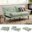 LINSY HOME Futon Sofa Bed, 70" Chenille Futon Couch with Adjustable Backrest Armrest, 3 in 1 Convertible Comfy Loveseat Sleeper Sofa Bed for Small Spaces Dorm Room Apartment Home Office, Light Green