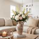 Ceramic Flower Vase with Handles,12" Neutral Tall Clay Terracotta Vases Farmhouse Table Vases with Handle Living Room Decor Rustic Pottery Pots for Home Shelf Coffee Dining Desk Fireplace