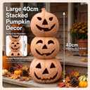 Gerrii 3 Pcs 16'' Tall Fall Terracotta Pumpkin Jack O' Lantern Stacked