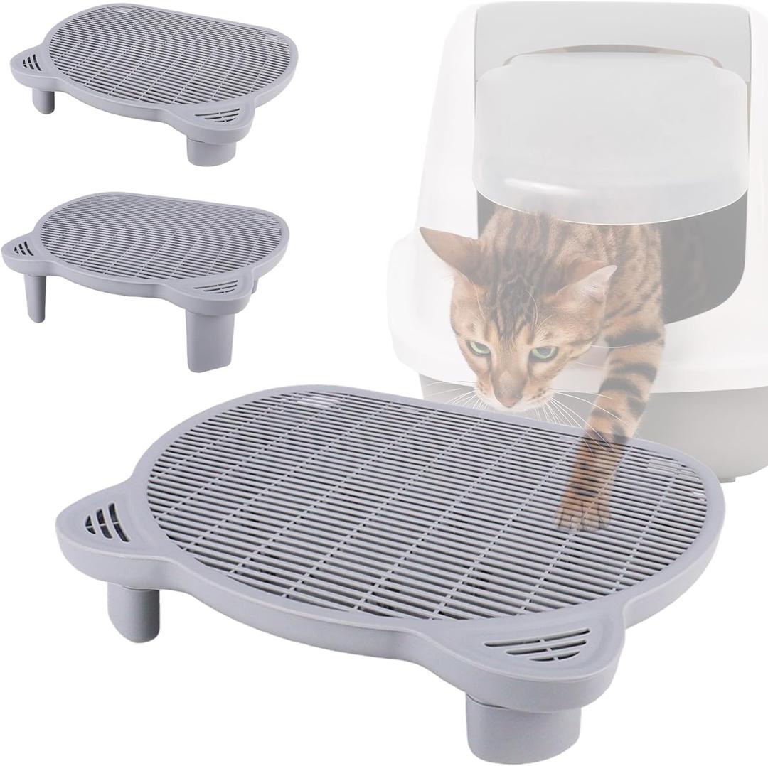 Cat Litter Box Step, 20.1"x 16"x 6" Dual-Layer Litter Trapping Ramp for Senior and Kittens, 2 Stool Heights, Protects Floors from Urine Messes(Grey) (Gray)