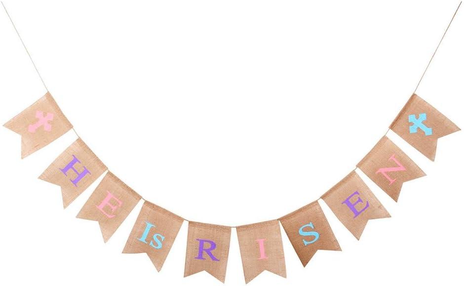 GOER Easter Banner HE Is RISEN for Easter Photo Props,Natural Burlap Decorations