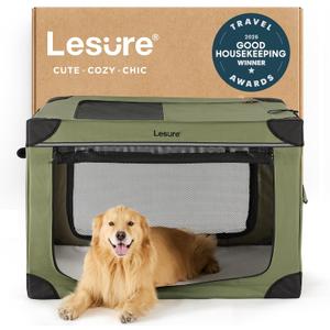 Lesure Shown on TODAY Show Soft Collapsible Dog Crate - 42 Inch Portable Travel Crate for Extra Large Dogs Indoor & Outdoor, 4-Door Foldable Pet Kennel with Mesh Windows, Green