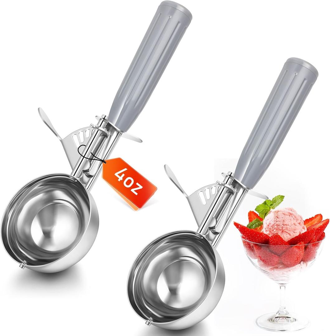 2 Pcs Release Cookie Scoops Ice Cream Scooper with Trigger Release Portion Scoop Stainless Steel for Portion Control, Baking Food, Cookie Dough, Cupcake Batter (4 oz,Gray) 2 Pcs Release Cookie Scoops Ice Cream Scooper with Trigger Release Portion Scoop Stainless Steel for Portion Control, Baking Food, Cookie Dough, Cupcake Batter (4 oz,Gray)