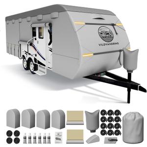 Travel Trailer RV Cover 35-38ft, Multi-Layer Breathable Rip-Stop Camper Cover with Water-Resistant Coating, Repair Kit, Gutter Protection, Tire Straps