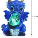 Dragon Statue Resin Dragon Figurine with Colorful Lights Crystal Ball Light Home Living Room Desk Office Festival Decorations (Blue)