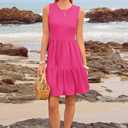 LUXVEER Women's Sleeveless Summer Mini Dress Tank Flowy Tiered Short A Line Sundresses Beach Vacation Dresses with Pockets (Pink, L)